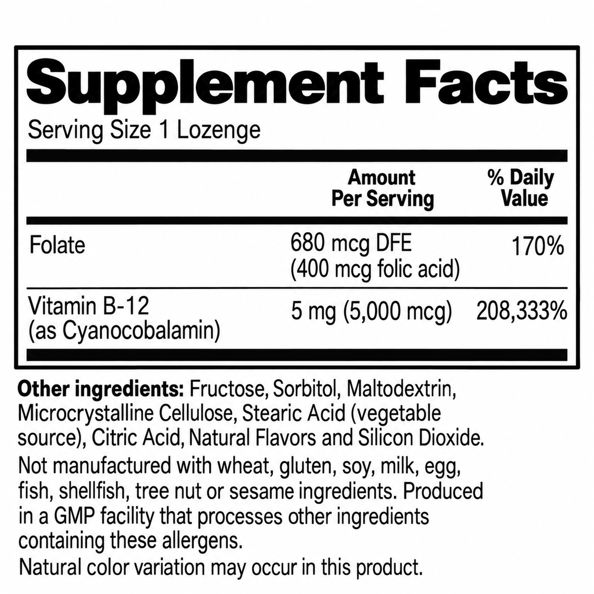 Penta Vitals Vitamin B-12 5000 mcg with Folic Acid – 60 Lozenges - Mann Nutrition
