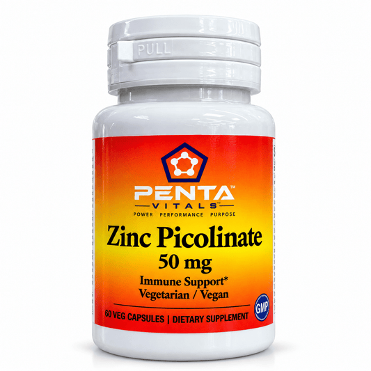 Penta Vitals Zinc Picolinate 50mg – Immune Support | 60 Veg Capsules - Mann Nutrition
