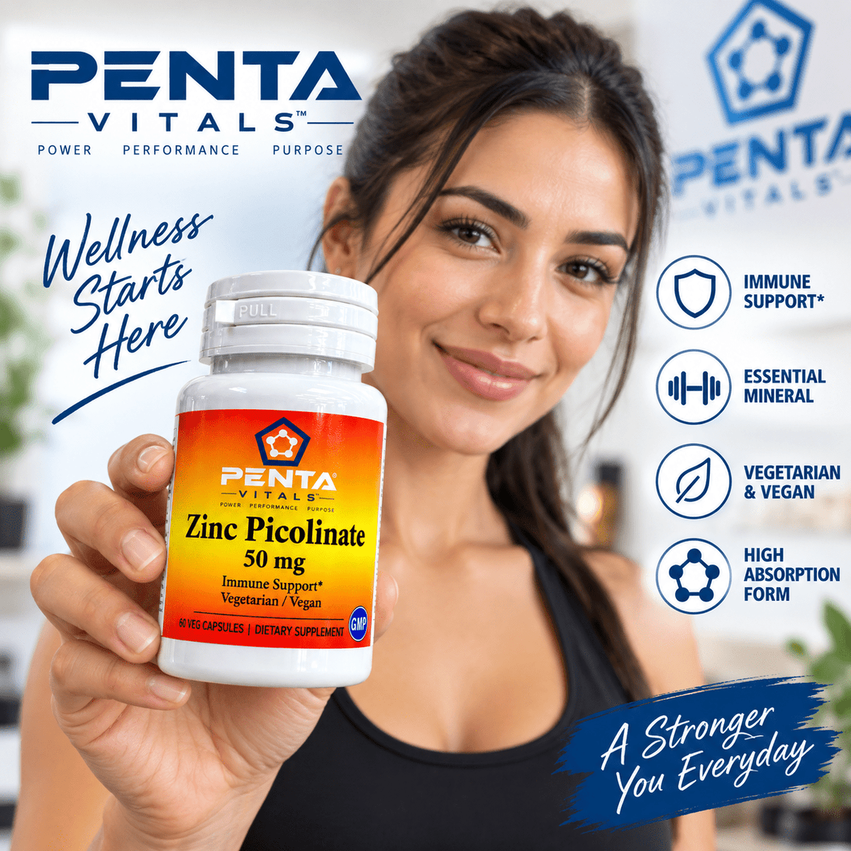 Penta Vitals Zinc Picolinate 50mg – Immune Support | 60 Veg Capsules - Mann Nutrition